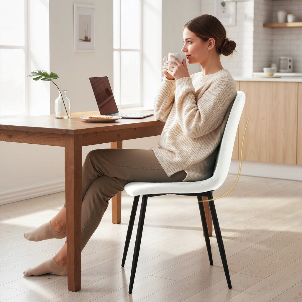 Lot de 4 chaises de salle à manger rembourrées avec dossier haut, pieds en acier et tissu effet velours, crème-7