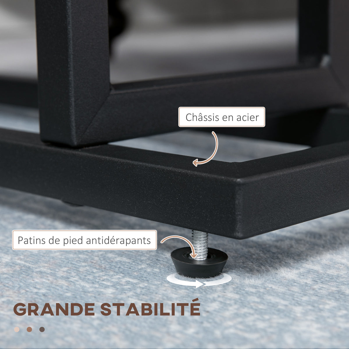 Table d'appoint bout de canapé avec porte-revues strucuture en acier design industriel 49 x 19 x 55 cm noir marron foncé-5