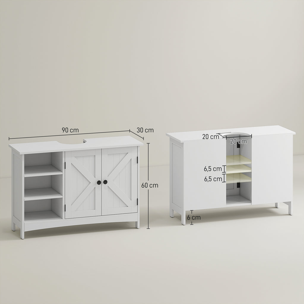 Meuble sous vasque lavabo salle de bain style classique placard 2 portes étagères réglables 90 x 30 x 60 cm blanc-2
