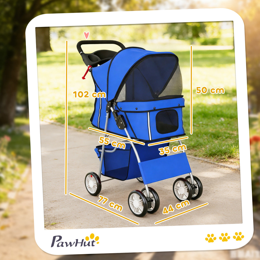 Poussette buggy pliable animaux porte-gobelet panier de rangement tissu 600D Oxford acier 75 x 45 x 97 cm bleu-2