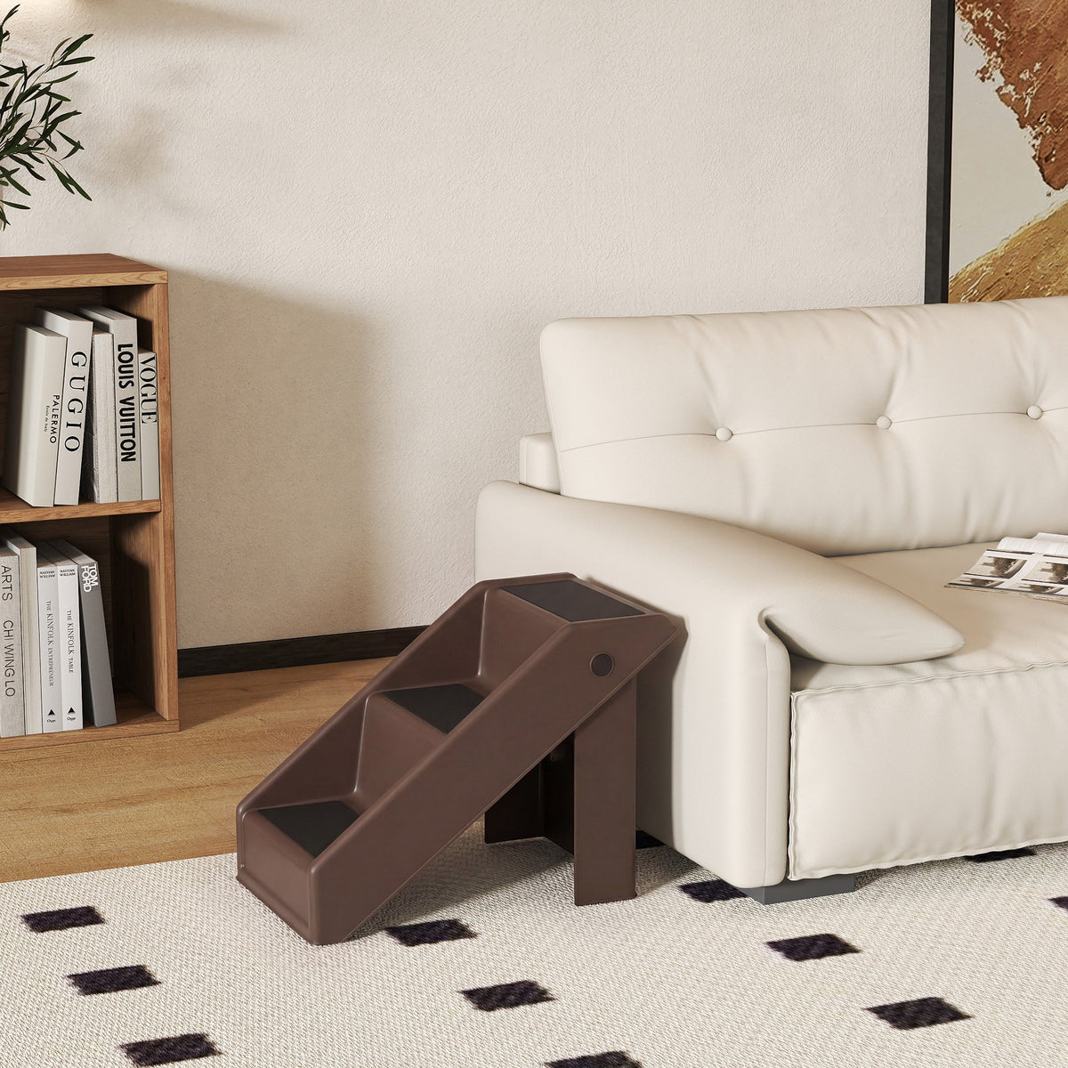 Escalier pour Chien Pliant à 3 Marches Antidérapantes Escalier pour Animaux en Plastique 53 x 30,5 x 36,5 cm Marron-1