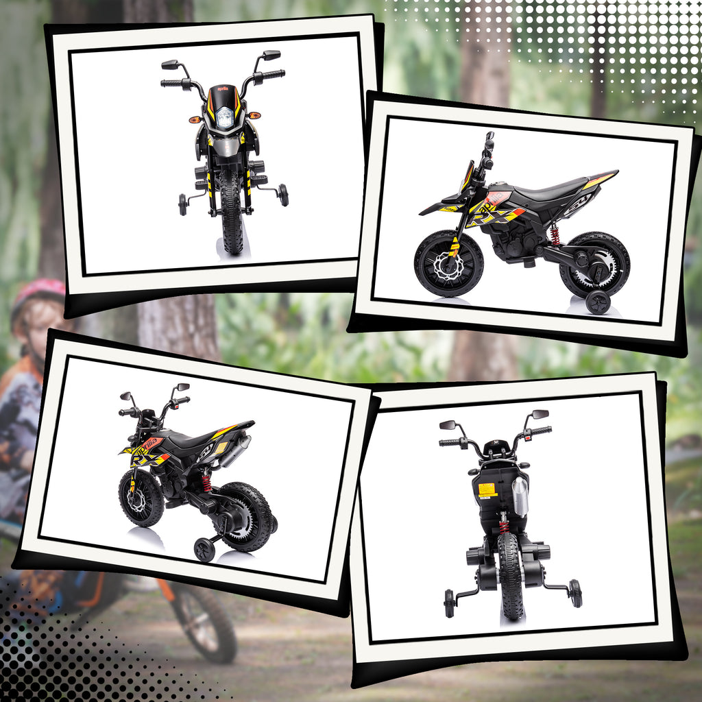 Moto électrique enfants sous licence Aprilia avec 2 moteurs 12V, roues d'entraînement, lumière LED, musique - jaune-7