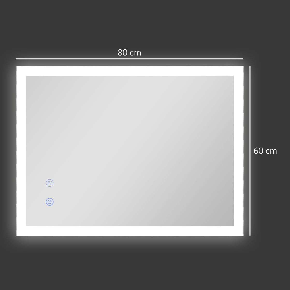 Miroir mural lumineux LED de salle de bain 80 x 60 cm 3 couleurs luminosité réglable interrupteur tactile transparent-2