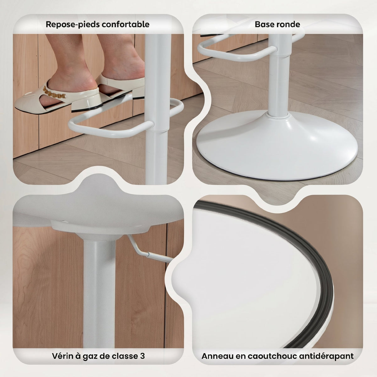 Lot de 2 tabourets de bar, tabourets hauts cuisine avec siège pivotant et hauteur réglable, 43 x 45 x 100 cm, blanc-6