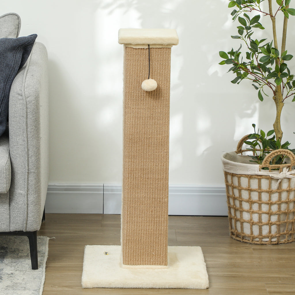 Griffoir pour chat poteau griffoir chat en sisal et peluche, boule suspendue base stable 41 x 41 x 81 cm beige-7