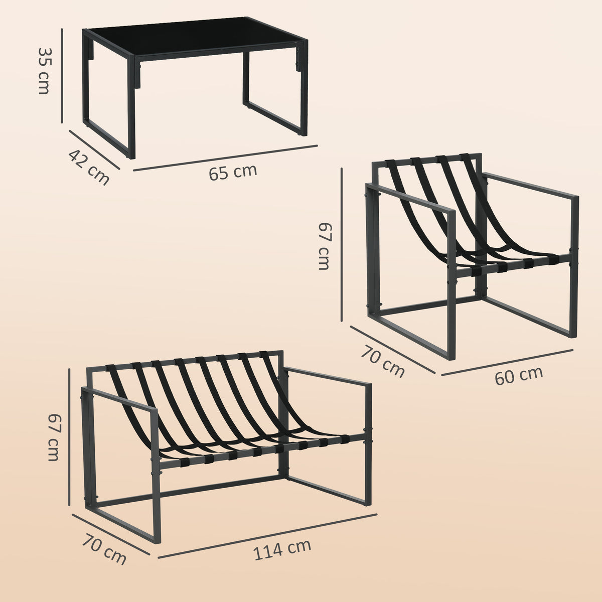 Salon de jardin 4 pièces 4 personnes avec canapé 2 places, 2 fauteuils et 1 table basse gris-2