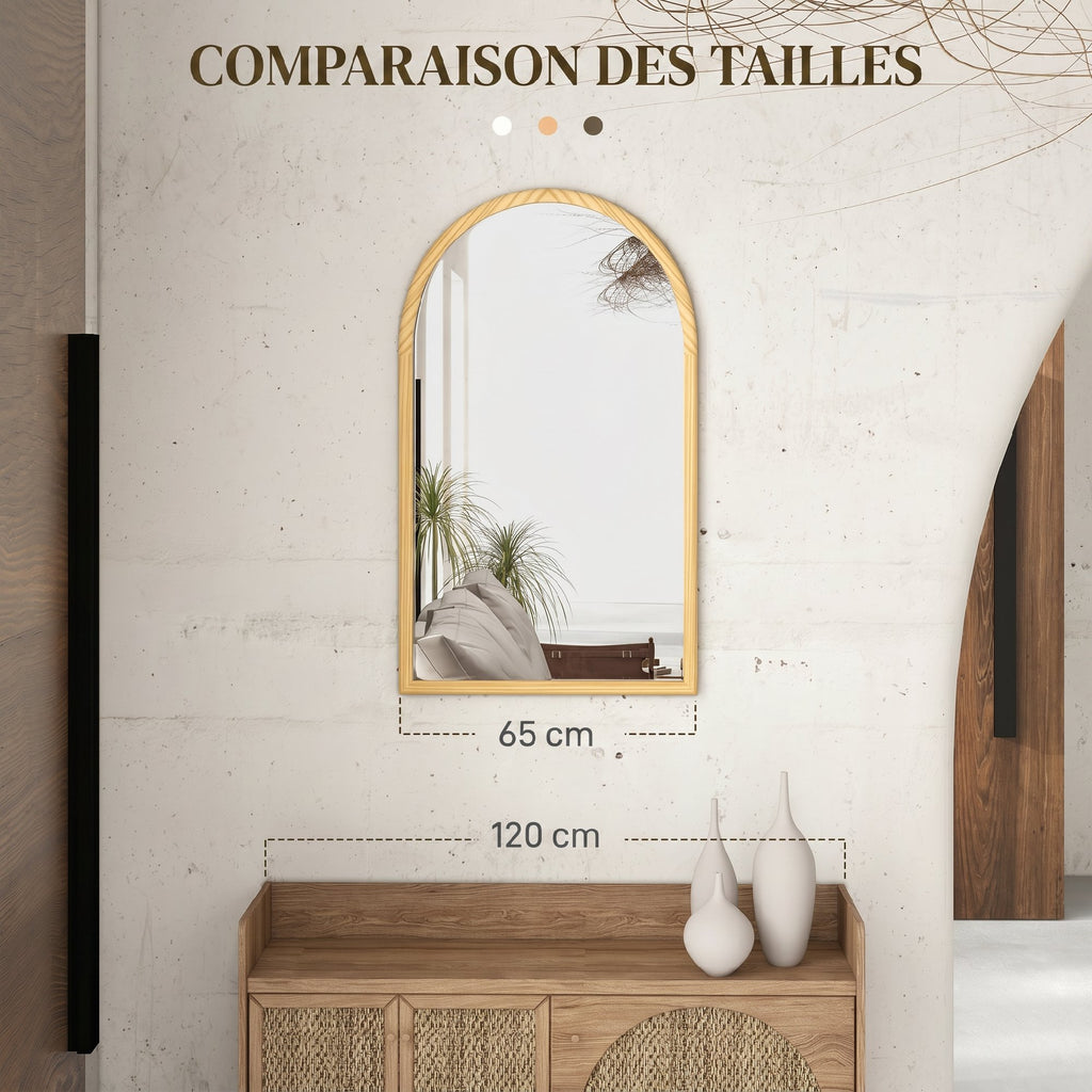 Miroir mural arche, 110 x 65 cm Cadre en bois, Miroir arqué pour le salon, la chambre, l'entrée, bois naturel-5