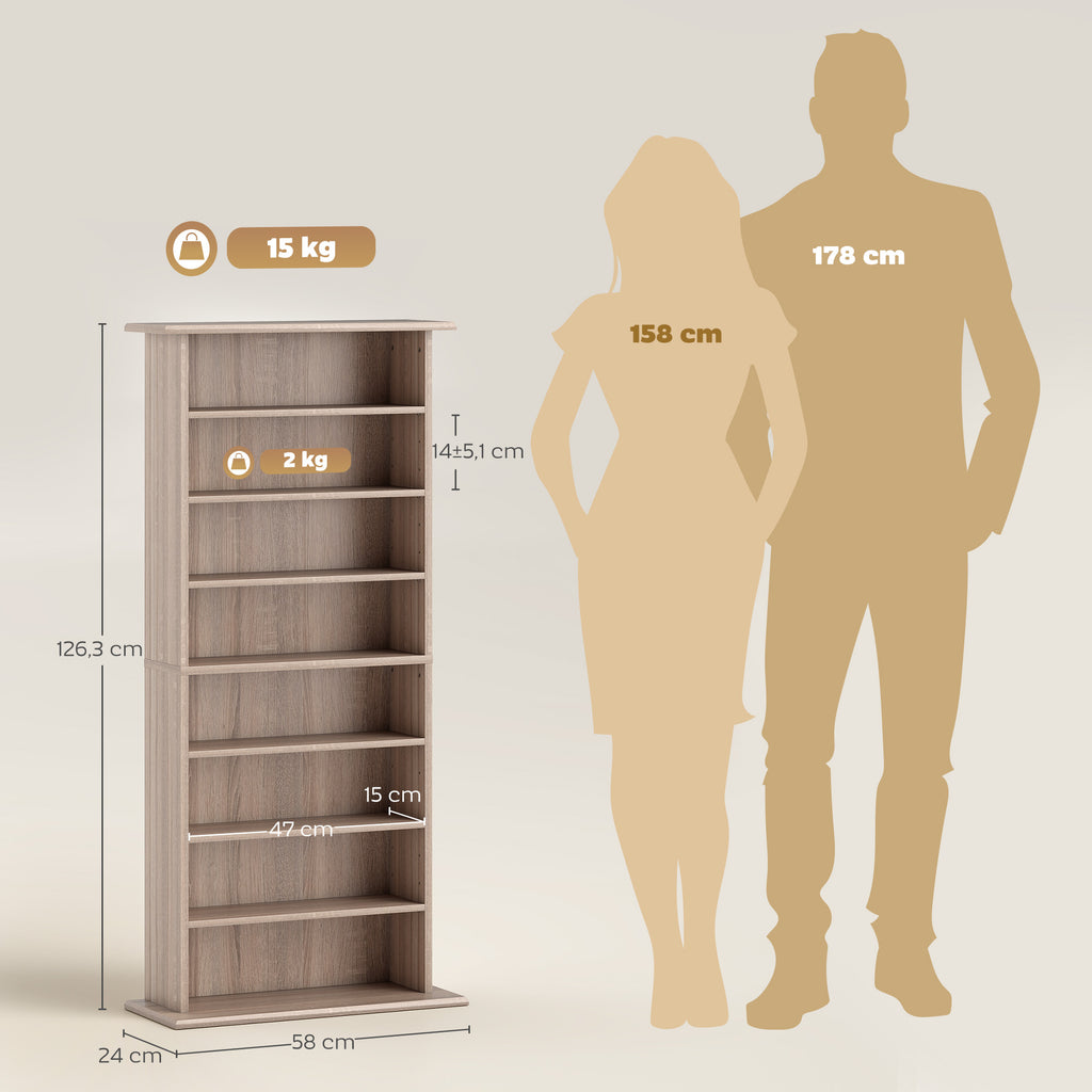 Rangements pour CD et DVD avec 8 compartiments et 6 étagères réglables, capacité max. 360 CD/185 DVD et Blu-ray, naturel-2
