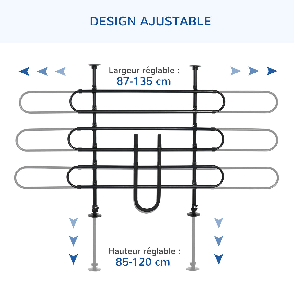 Grille de séparation voiture pour chien réglable, largeur : 87-135 cm, hauteur : 85-120 cm, barrière de sécurité universelle en acier, pour coffre de voiture pour chien, noir-4