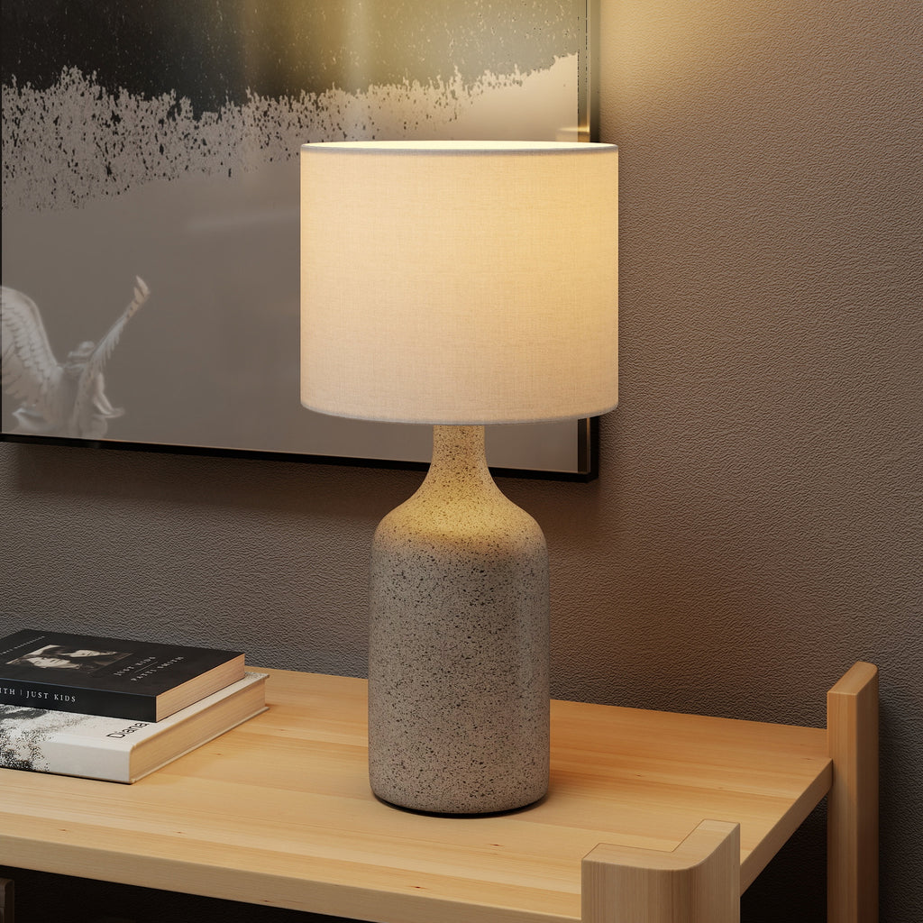 Lampe de Table avec Base en Céramique et Abat-Jour en Lin, Lampe de Chevet Rétro avec Culot E27, Blanc et Sable-7