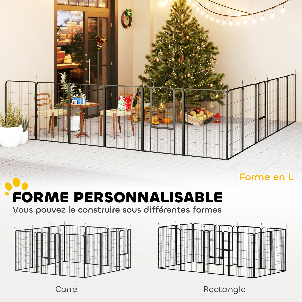 Parc pour chien, enclos chien 12 panneaux modulable et pliable, portable en acier avec porte 68 x 100 noir-3