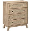 Commode 4 tiroirs meuble de rangement cannage en rotin aspect bois clair 80 x 35 x 95 cm-0