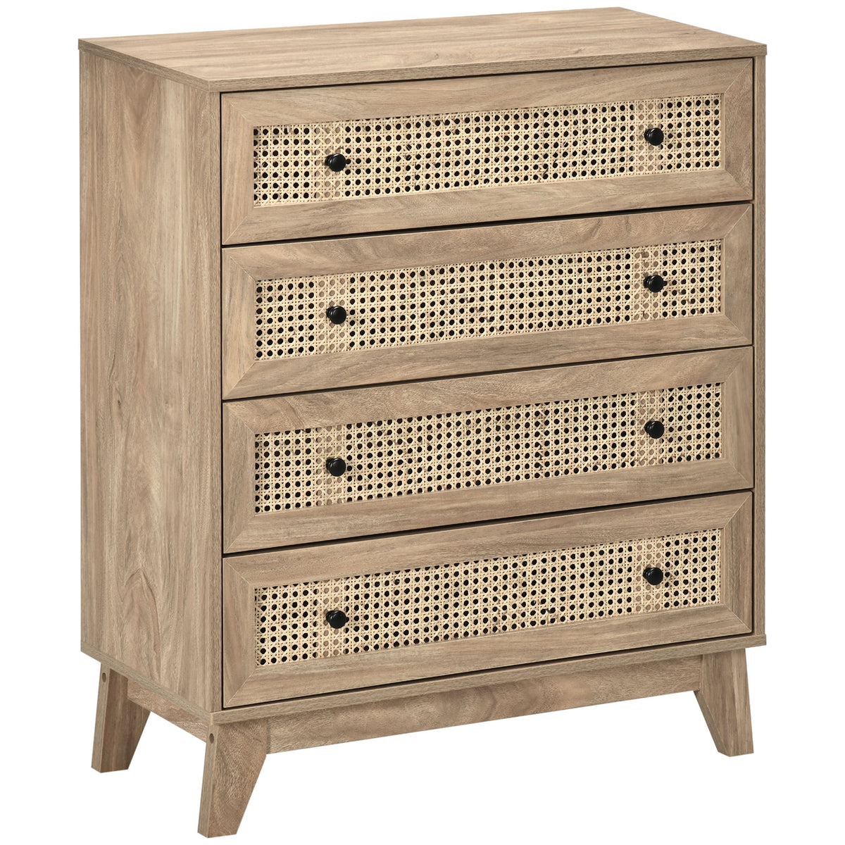 Commode 4 tiroirs meuble de rangement cannage en rotin aspect bois clair 80 x 35 x 95 cm-0