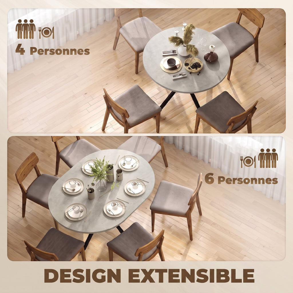 Table à manger extensible ovale pour 4 à 6 personnes, table de cuisine avec rallonge 100-135 cm, effet pierre grise-3