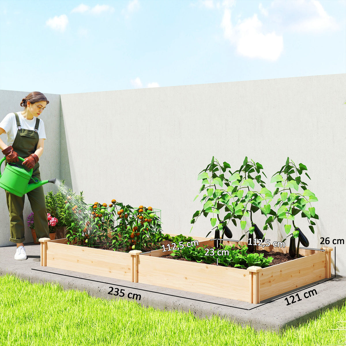 Carré Potager de jardin en Bois massif, Jardinière Surélevé avec séparateur, 235 x 121 x 26 cm, effet Bois Naturel-2