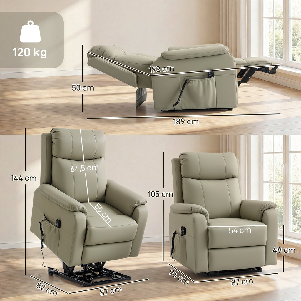 Fauteuil releveur électrique, fauteuil relax électrique, double moteur, dossier inclinable, 87x96x105cm, crème-2