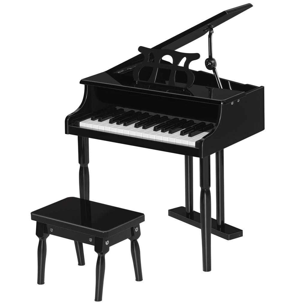 Piano à queue enfant en bois Piano enfant clavier de piano 30 touches - tabouret et pupitre inlus - Instrument de Musique - MDF noir-0