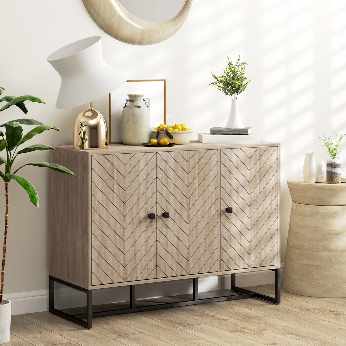 Buffet salon meuble de rangement armoire de cuisine avec placard 2 portes et étagères réglables 108 x 40 x 80 cm, chêne-1