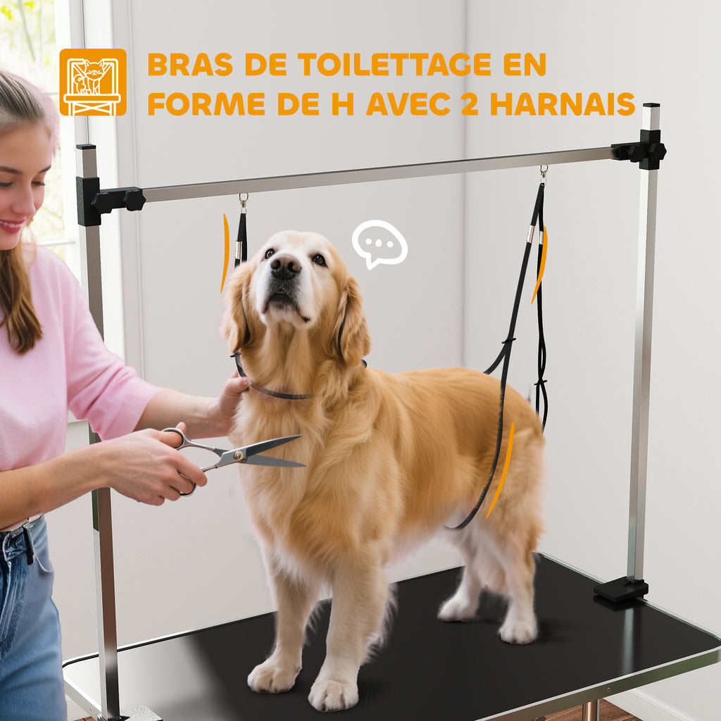 Table de toilettage pour chien pliante potence H-forme inox réglable 2 sangles panier 107 x 60 x 164 cm noir-5