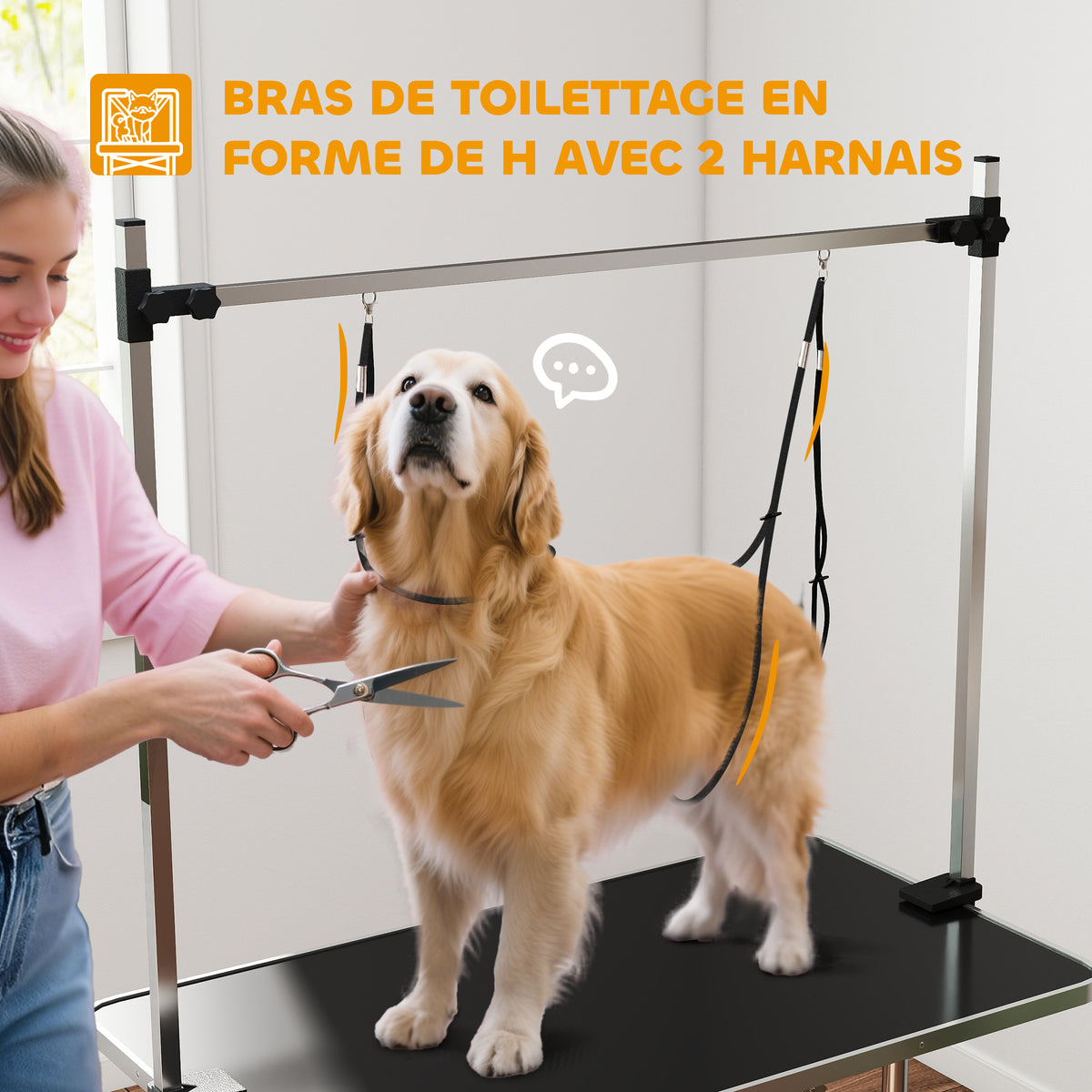 Table de toilettage pour chien pliante potence H-forme inox réglable 2 sangles panier 107 x 60 x 164 cm noir-5