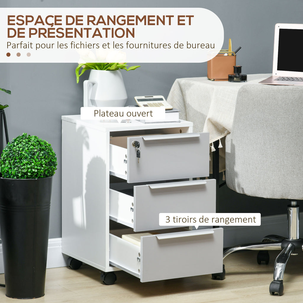 Caisson de bureau à roulettes avec 3 tiroirs et serrure pour dossiers 40 x 40 x 63,5 cm blanc et gris-3