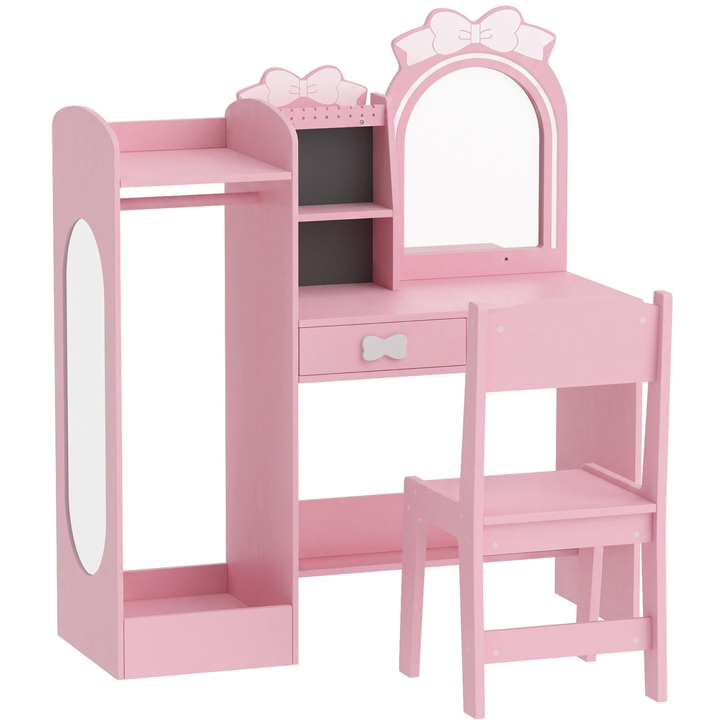 Coiffeuse pour Enfants avec Tabouret et Miroir Lumineux à 2 Couleurs en Acrylique, Coiffeuse Bureau Fille 3-8 Ans, Rose-0