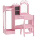Coiffeuse pour Enfants avec Tabouret et Miroir Lumineux à 2 Couleurs en Acrylique, Coiffeuse Bureau Fille 3-8 Ans, Rose-0