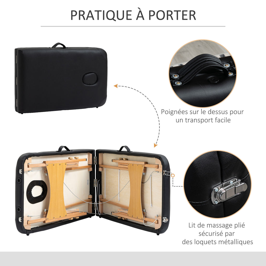 Lit/Table de Massage cosmetique Pliable en Bois 2 Zones noir-6
