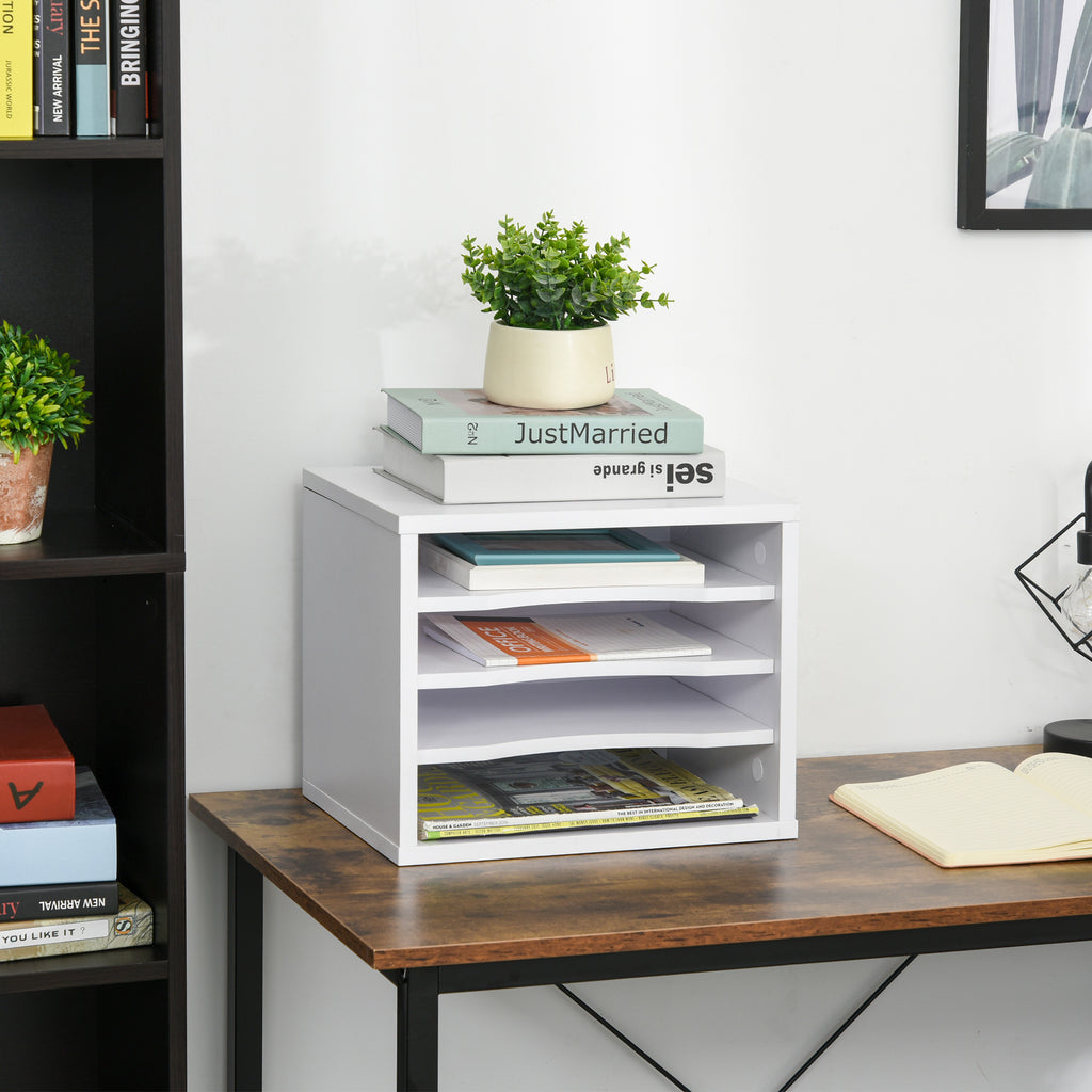 Organiseur bureau bois blanc avec 4 couches fournitures support d'imprimante dim. 35,5L x 25l x 28,6H cm-1