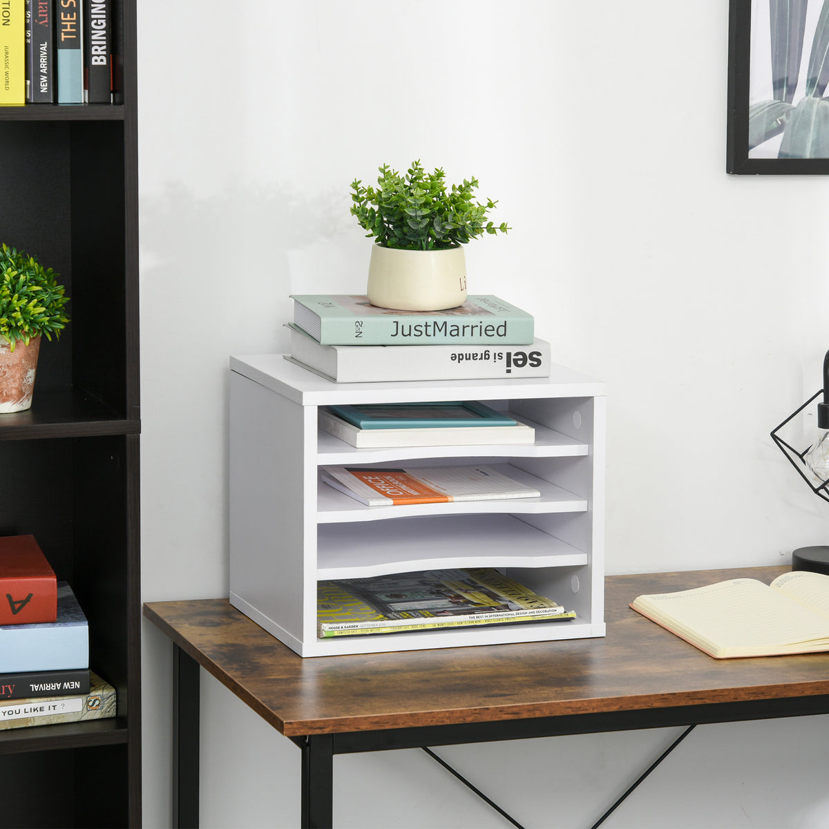 Organiseur bureau bois blanc avec 4 couches fournitures support d'imprimante dim. 35,5L x 25l x 28,6H cm-1