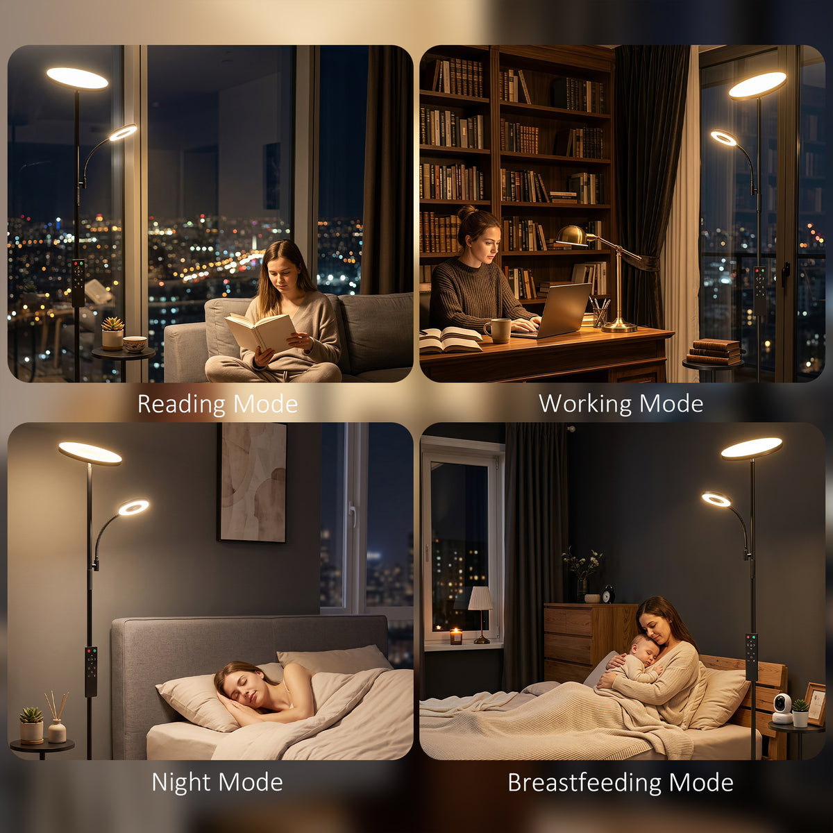 Lampadaire LED Dimmable 42W 4840LM Liseuse Réglable et Tablette Lampadaire sur Pied Salon 2700K-6000K Télécommande Noir-7