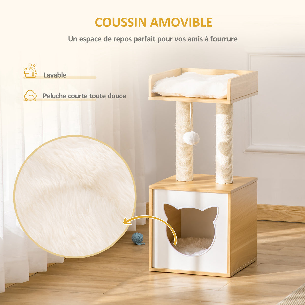 Arbre à chat griffoir pour chat arbre à grimper niche maison pour chat plate-forme supérieure balle suspendue hauteur 81 cm-4