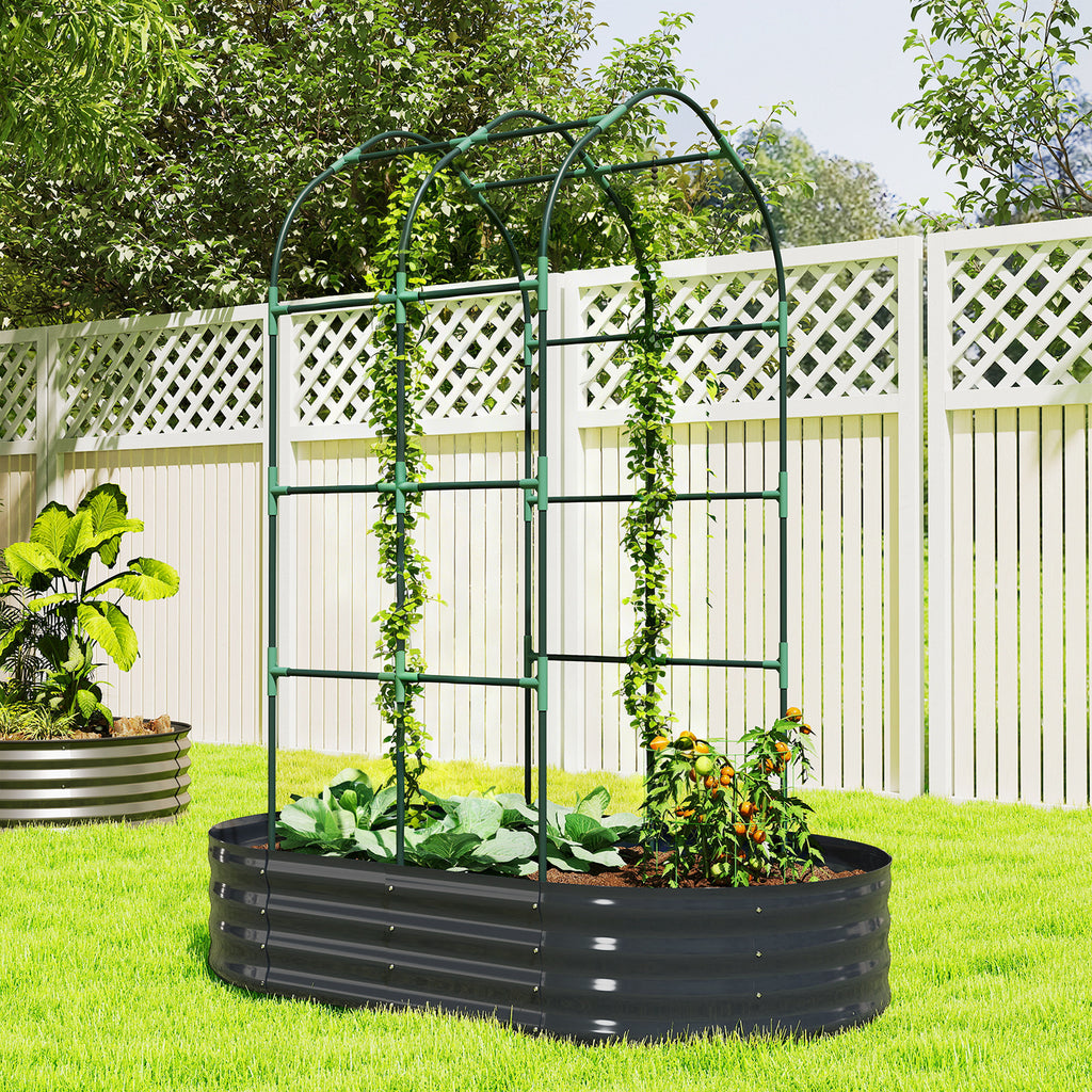 Jardinière avec treillis arqué, bac à fleurs en métal avec fond ouvert, gants inclus, 160x90x180cm, gris foncé-9