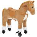 Cheval à Monter pour Enfant sur Roulettes en Peluche, Musique, Effet Sonore, Pédale, Poignée, 73x40x66cm, Marron-0