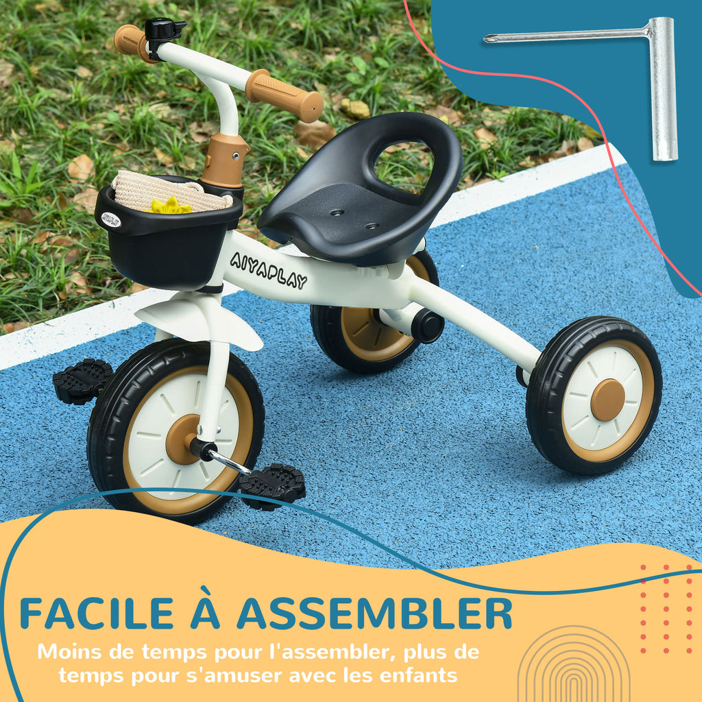 Tricycle enfants avec sonnette et panier selle réglable avec dossier - pour enfant de 2 à 5 ans blanc-6