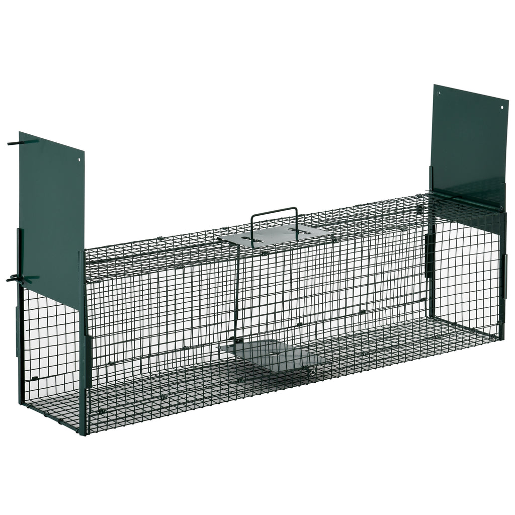 Piège Vivant Cage Attrape 100x25x28cm Piège Fouine pour Martres, Rats, Souris - 2 entrées + poignée - métal vert-0