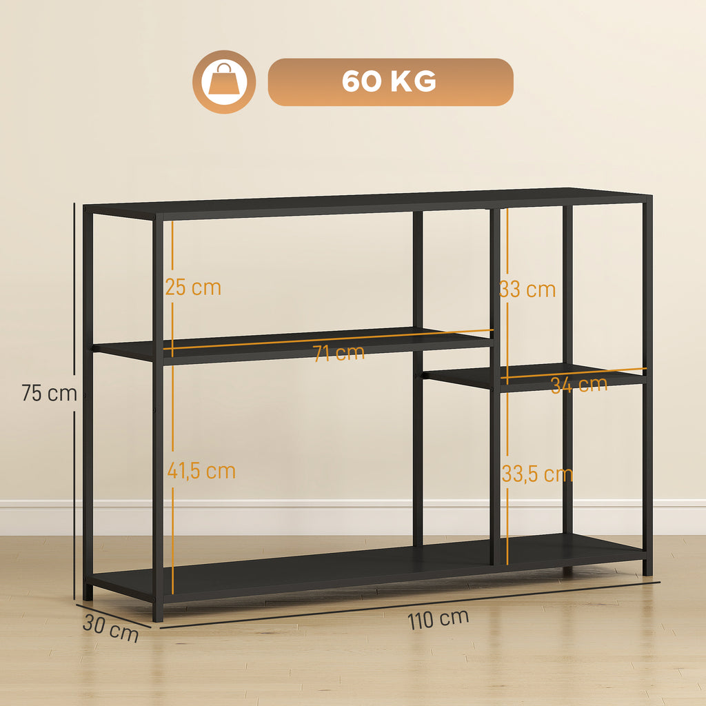 Console meuble étroite à 4 niveaux style industriel cadre en acier, 110 x 30 x 75 cm, noir-2
