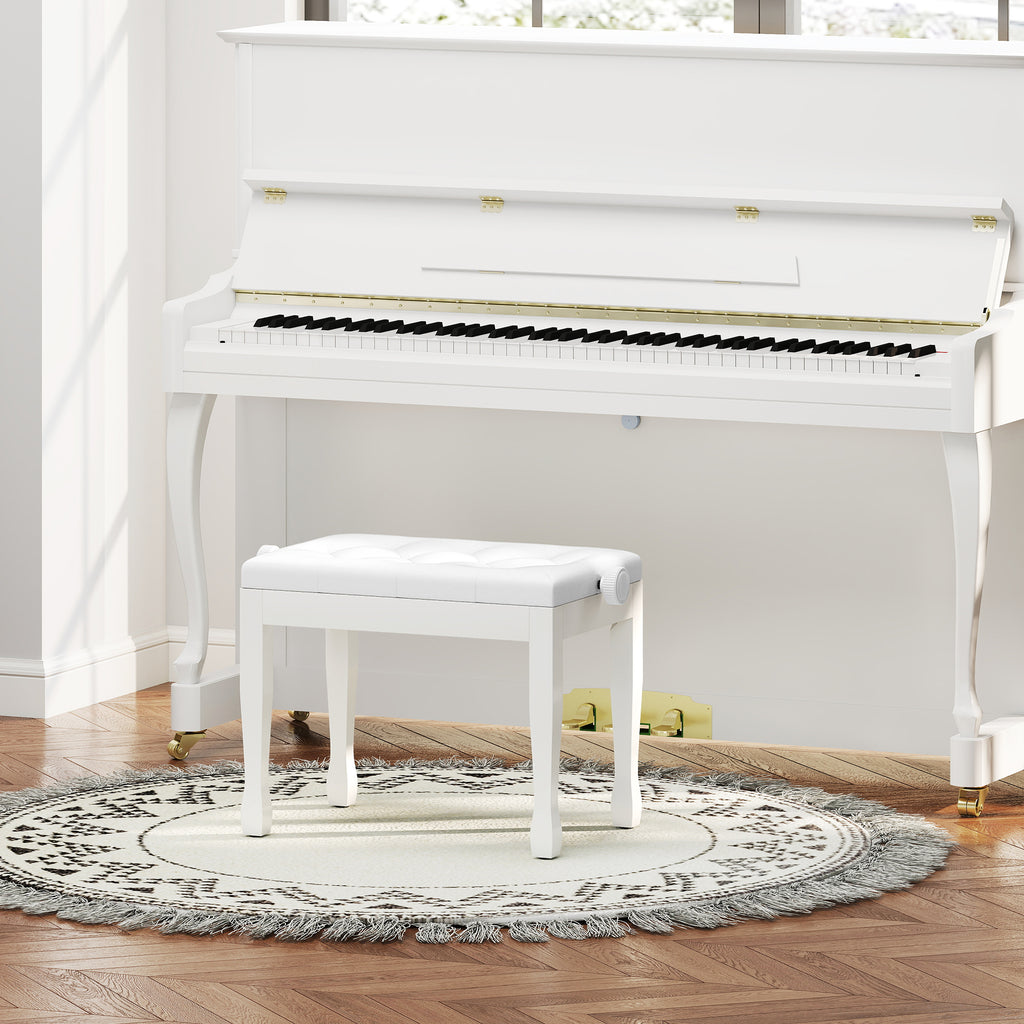 Banc de piano, banc de clavier réglable en hauteur en bois massif, siège rembourré, 64 x 35 x 45-55 cm, blanc-1