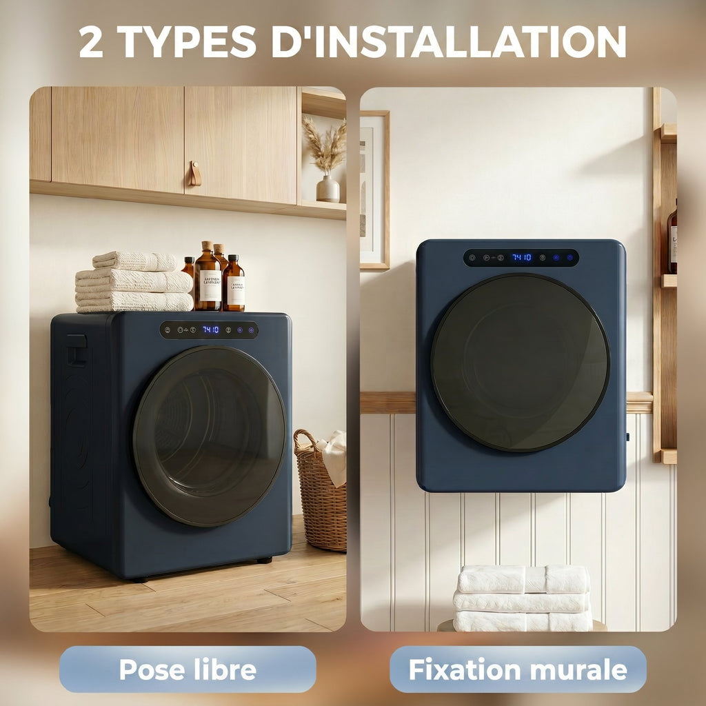 Sèche linge à évacuation, sèche-linge électrique 1000 W 3 Kg, modes Extra Dry et ECO, minuterie, acier inoxydable, bleu-6