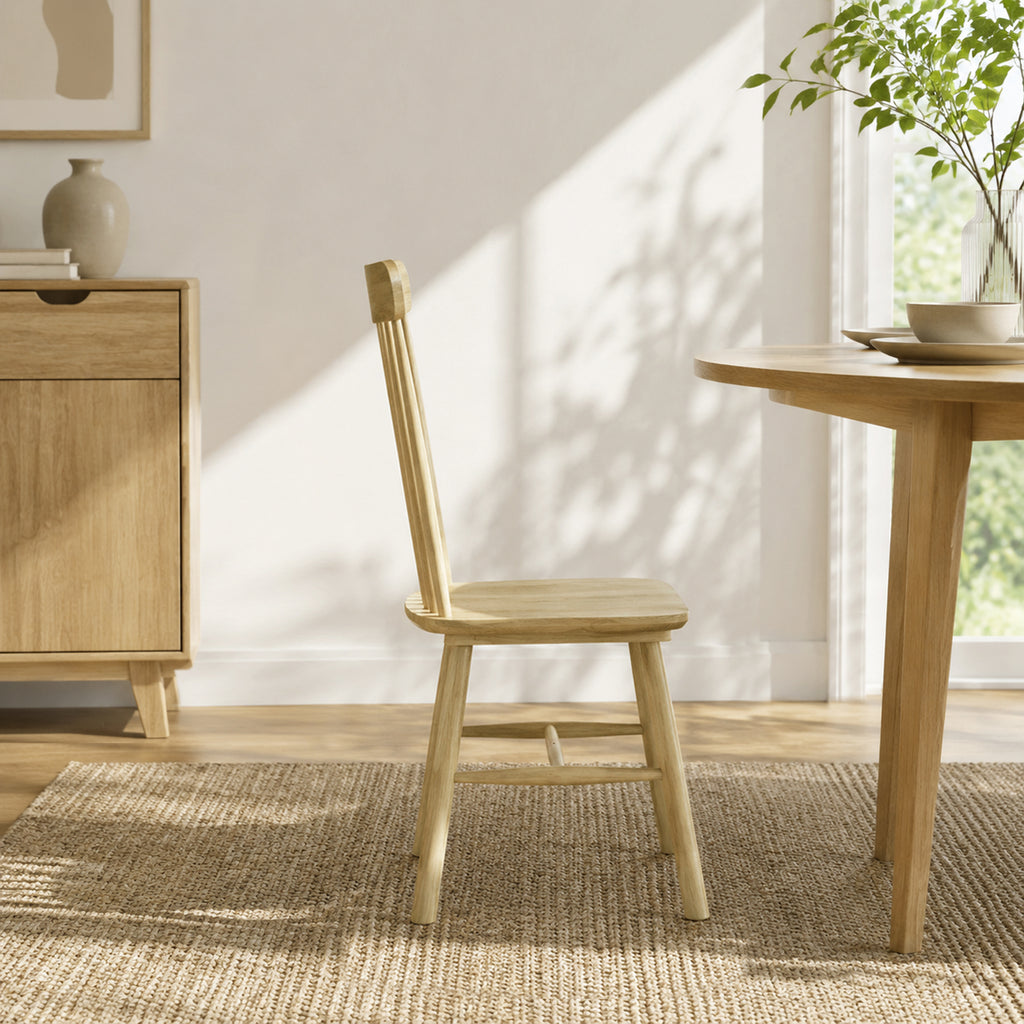 Lot de 2 Chaises de Salle à Manger, Chaises Cuisine en Bois d'Hévéa, Dossier Incurvé, Bords Arrondis, Bois Naturel-7