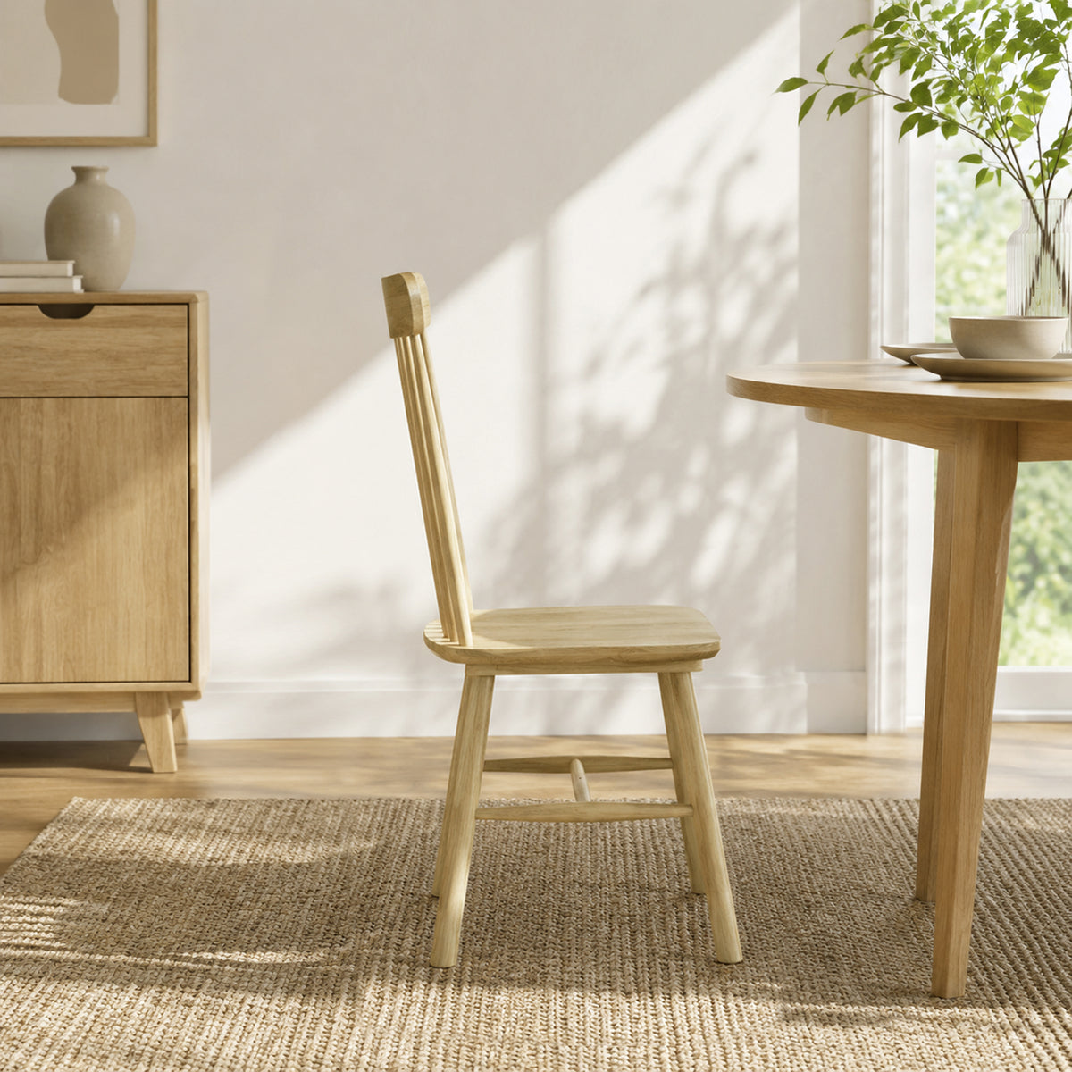 Lot de 2 Chaises de Salle à Manger, Chaises Cuisine en Bois d'Hévéa, Dossier Incurvé, Bords Arrondis, Bois Naturel-7