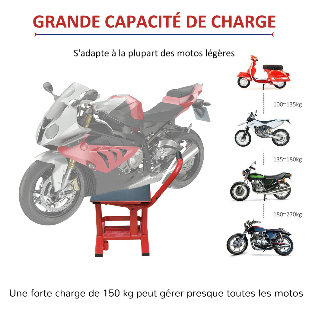 Lève moto béquille d'atelier stand moto tout-terrain moto cross supermotard hauteur réglable rouge et noir-3