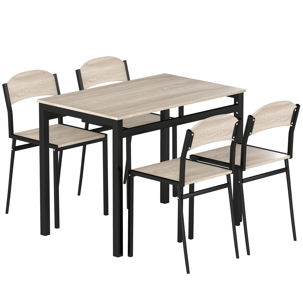 Ensemble table à manger 5 pièces avec 4 chaises lateau MDF coloris bois de chêne châssis métal noir-0