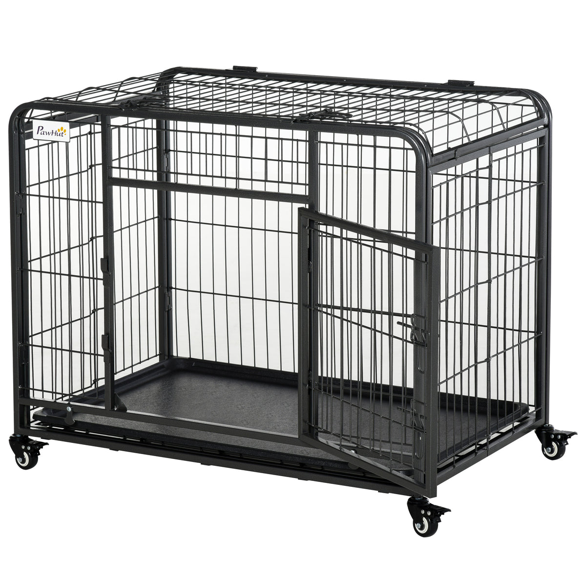 Cage pour chien pliable cage de transport sur roulettes 2 portes verrouillables plateau amovible dim. 94L x 58l x 69,5H cm métal gris noir-0