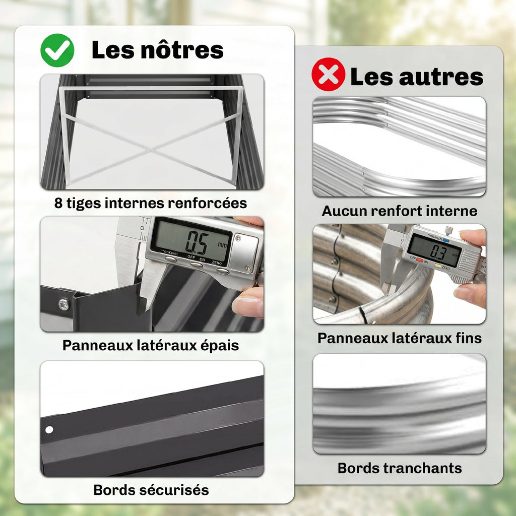 Carré potager de jardin rectangulaire tubes de renforcement acier galvanisé 180 x 90 x 59 cm-4