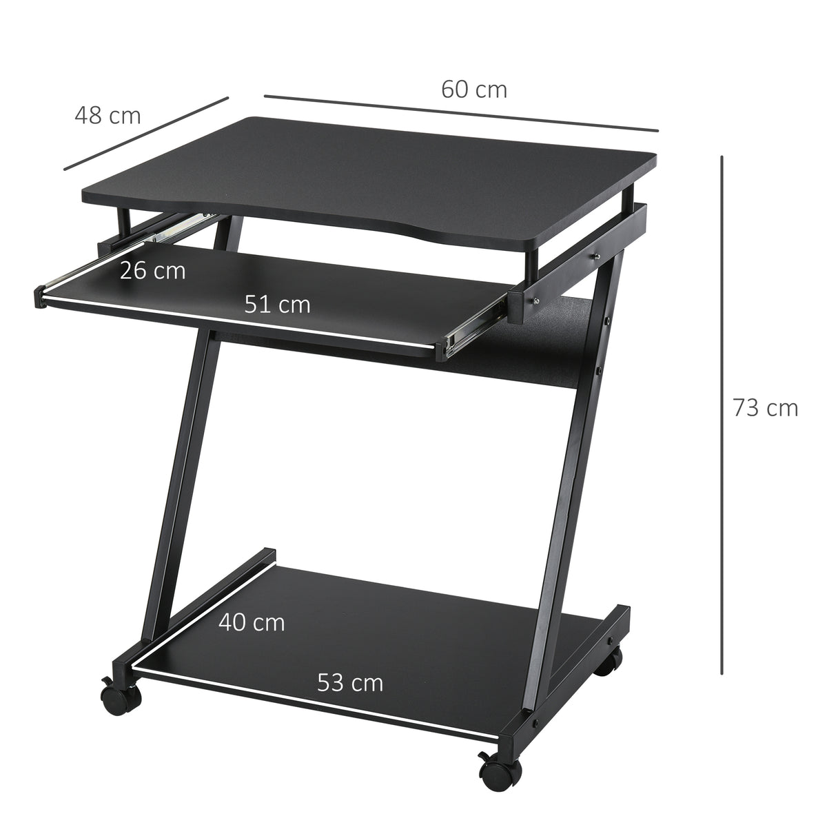 Bureau Informatique Roulant - Bureau Mobile - Table d'ordinateur - Tablette coulissante Clavier + étagère - Noir-2