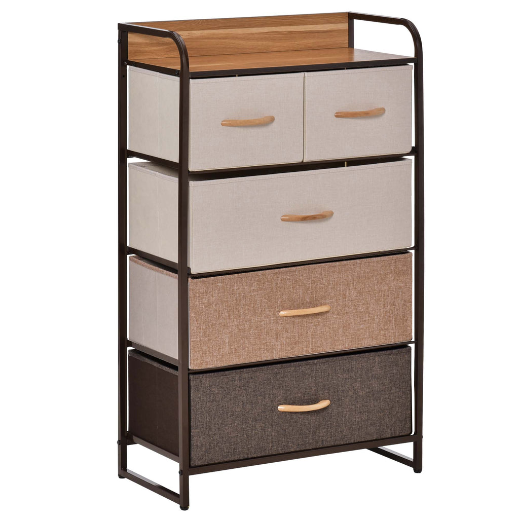 Commode Meuble de Rangement 5 tiroirs Pliables en Tissu 58 x 29 x 99 cm Multicolore-0