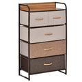 Commode Meuble de Rangement 5 tiroirs Pliables en Tissu 58 x 29 x 99 cm Multicolore-0