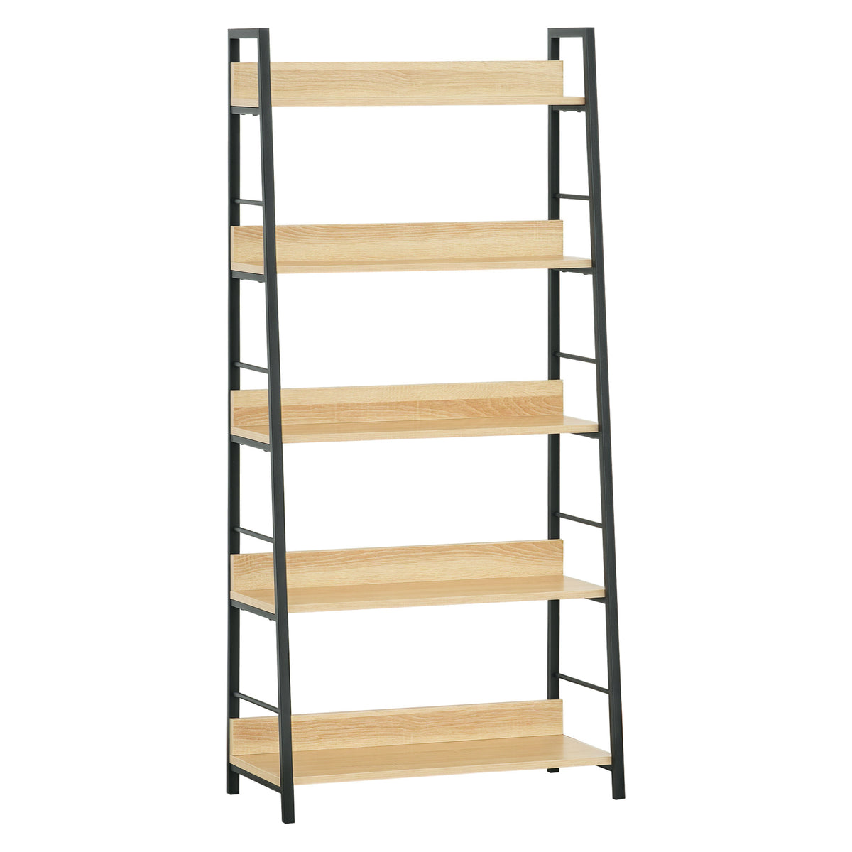 Étagère bibliothèque Style Industriel incliné 5 Niveaux 70L x 35l x 150H cm Coloris chêne Clair Noir-0