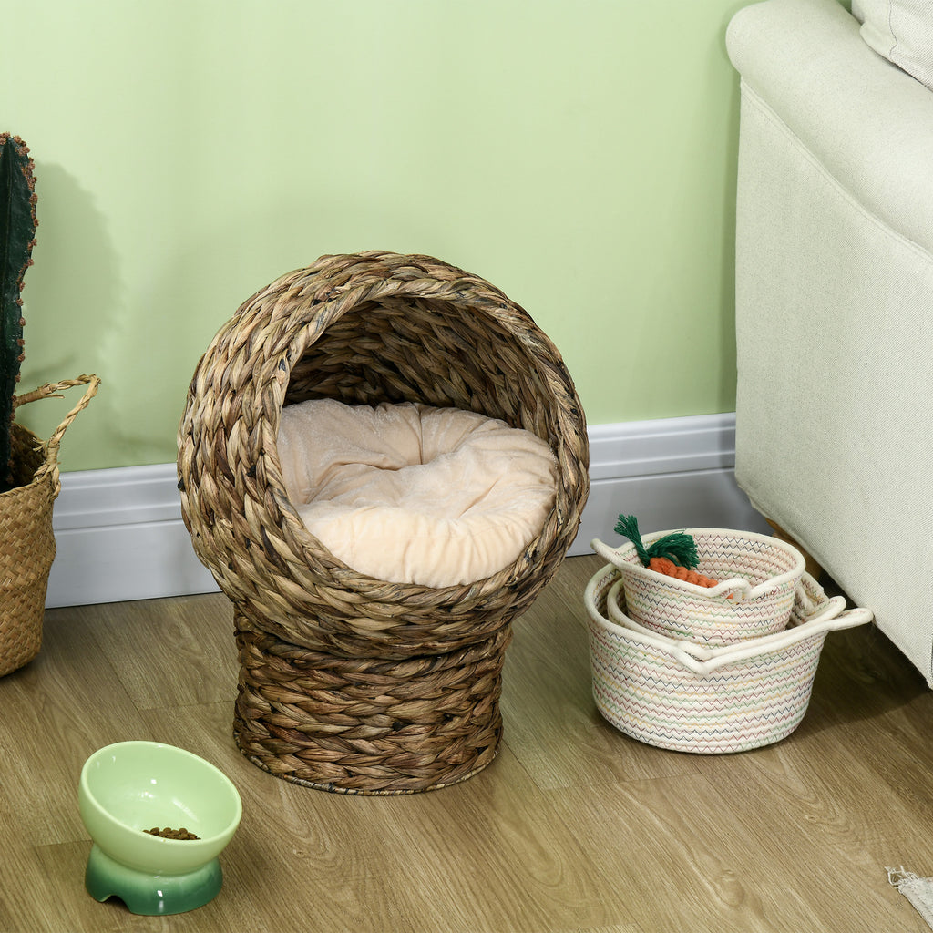 Panier lit surélevé pour chat, niche grotte cosy grand confort, dim. 40L x 37l x 51H cm coussin moelleux beige inclus-6